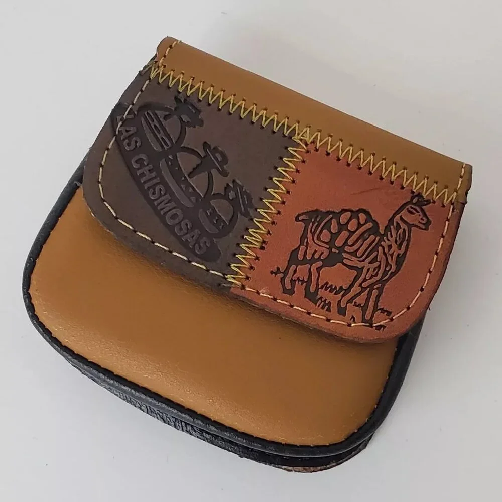 PERUVIAN GENUINE LEATHER PURSE COINS MEN'S WOMEN'S EMBOSSED LOGO DESIGN WALLET